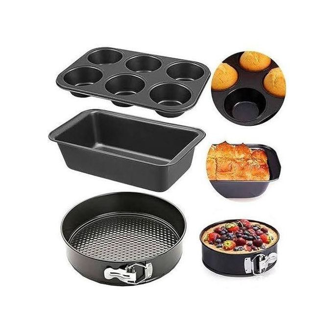 Bread pan, muffin pan and round cake pan